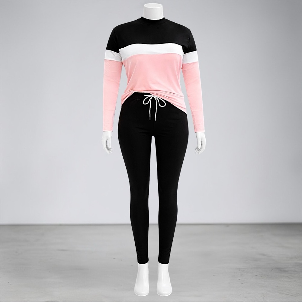 Colorblock Pink, White & Black Long Sleeve Top and Jogger Set - Picture 4 of 13